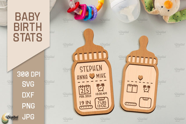 Baby Birth Stats Laser Cut. 3D Birth Announcement SVG SVG Evgenyia Guschina 