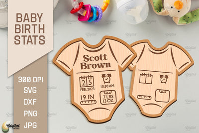 Baby Birth Stats Laser Cut. 3D Birth Announcement SVG SVG Evgenyia Guschina 