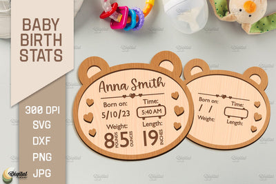 Baby Birth Stats Laser Cut. 3D Birth Announcement SVG SVG Evgenyia Guschina 