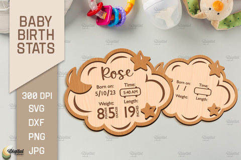 Baby Birth Stats Laser Cut Bundle. 3D Birth Announcement SVG SVG Evgenyia Guschina 