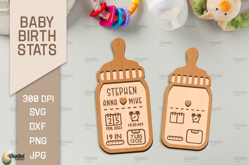 Baby Birth Stats Laser Cut Bundle. 3D Birth Announcement SVG - So Fontsy