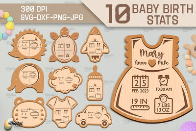 Baby Birth Stats Laser Cut Bundle. 3D Birth Announcement SVG SVG Evgenyia Guschina 