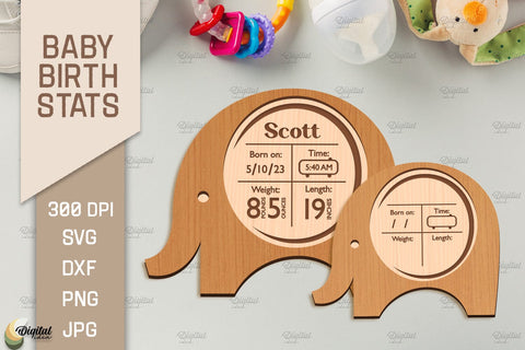Baby Birth Stats Laser Cut Bundle. 3D Birth Announcement SVG SVG Evgenyia Guschina 