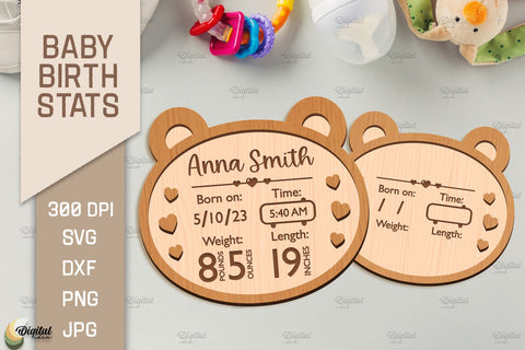 Baby Birth Stats Laser Cut Bundle. 3D Birth Announcement SVG SVG Evgenyia Guschina 