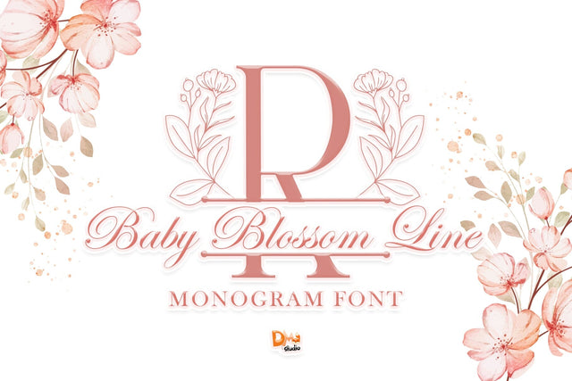 Baby Blossom Line Monogram Font Dm Letter Studio 