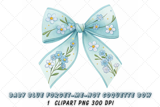 Baby Blue Forget-Me-Not Coquette Bow Clipart, baby blue bow, coquette bow clipart, spring floral bow, forget-me-not bow, digital bow design, blue floral bow, whimsical coquette bow, spring forget-me-not clipart, floral bow design, blue forget-me-not bow Sublimation FloridPrintables 