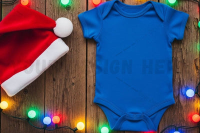 Baby blue onesie with santa hat and christmas lights Mock Up Photo Designangry 