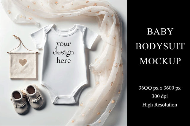 Baby Bodysuit Mockup | Gender Neutral White Baby Romper JPG Mock Up Photo BijouBay 