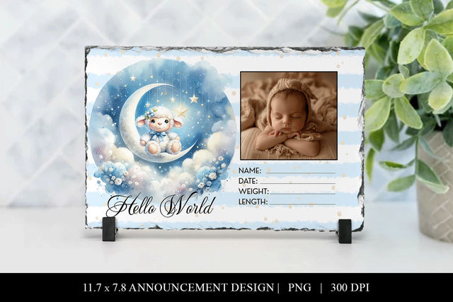 Baby Boy Birth Announcement Slate Sublimation Design Sublimation BijouBay 