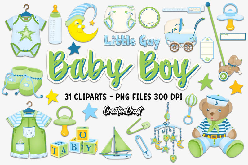 Baby Boy Clip Arts, baby shower illustration Sublimation CreativeCraftShop 