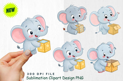 Baby Boy Elephant Watercolor Clipart Fun Sublimation Regulrcrative 