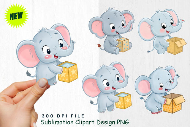 Baby Boy Elephant Watercolor Clipart Fun Sublimation Regulrcrative 