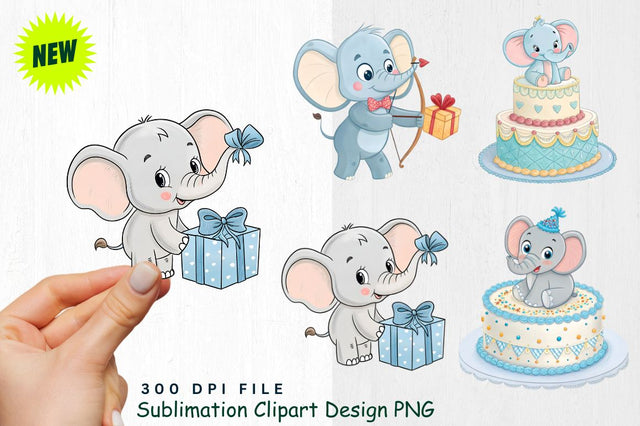 Baby Boy Elephant Watercolor Clipart PNG Sublimation Regulrcrative 