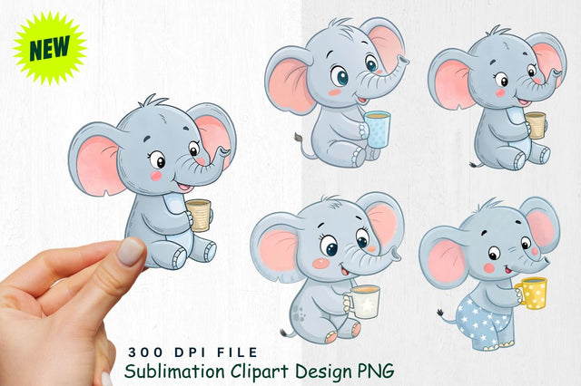 Baby Boy Elephant Watercolor Clipart PNG Sublimation Regulrcrative 