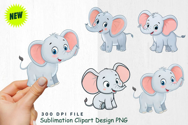 Baby Boy Elephant Watercolor Clipart PNG Sublimation Regulrcrative 