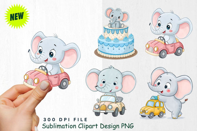 Baby Boy Elephant Watercolor Clipart PNG Sublimation Regulrcrative 