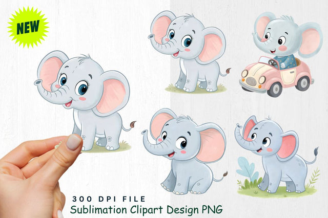 Baby Boy Elephant Watercolor Clipart PNG Sublimation Regulrcrative 