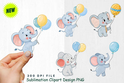 Baby Boy Elephant Watercolor Clipart PNG Sublimation Regulrcrative 