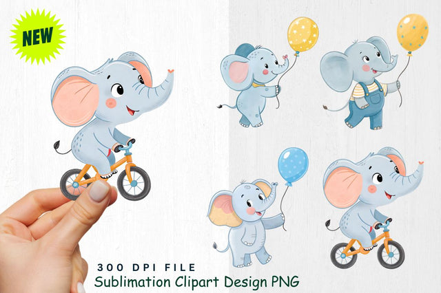 Baby Boy Elephant Watercolor Clipart PNG Sublimation Regulrcrative 