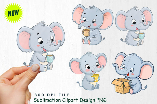 Baby Boy Elephant Watercolor Clipart PNG Sublimation Regulrcrative 