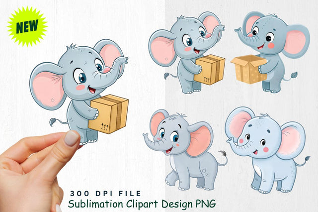 Baby Boy Elephant Watercolor Clipart PNG Sublimation Regulrcrative 