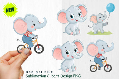 Baby Boy Elephant Watercolor Clipart PNG Sublimation Regulrcrative 