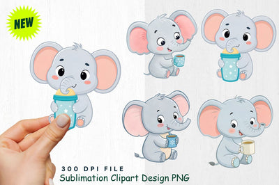 Baby Boy Elephant Watercolor Clipart PNG Sublimation Regulrcrative 
