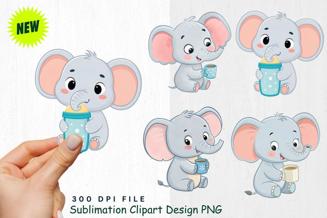 Baby Boy Elephant Watercolor Clipart PNG Sublimation Regulrcrative 