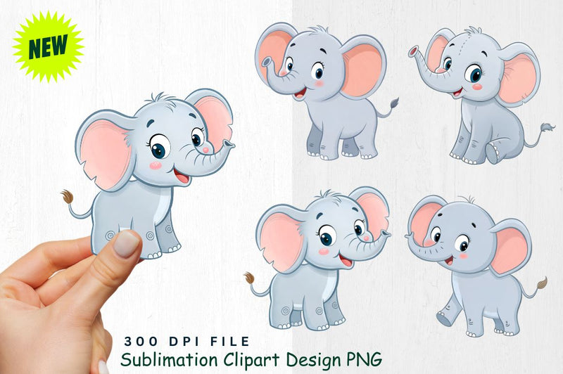 Baby Boy Elephant Watercolor Clipart PNG Sublimation Regulrcrative 