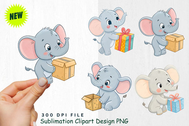 Baby Boy Elephant Watercolor Clipart Set Sublimation Regulrcrative 
