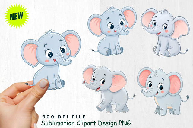 Baby Boy Elephant Watercolor Illustration PNG Sublimation Regulrcrative 