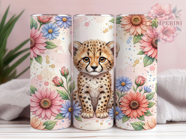 Baby Cheetah Floral 20oz Tumbler, Baby Cheetah, Cheetah Floral, Floral Cheetah, Cheetah Tumbler, 20oz Tumbler, Cute Cheetah, Tumbler Wrap Sublimation Li Zamperini 