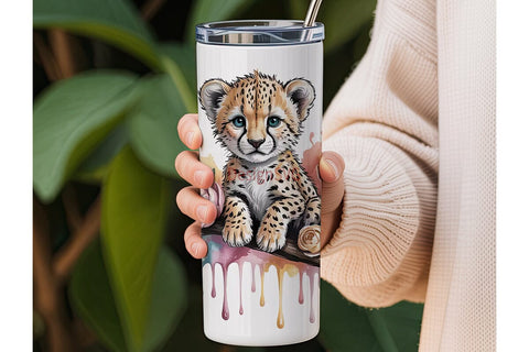 Baby Cheetah Floral 20oz Tumbler Wrap Sublimation DesignSVG 