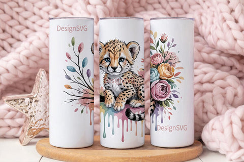Baby Cheetah Floral 20oz Tumbler Wrap Sublimation DesignSVG 