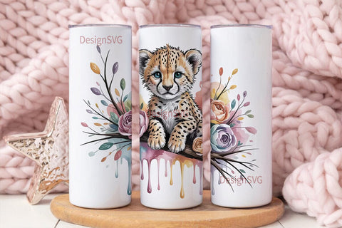Baby Cheetah Floral 20oz Tumbler Wrap Sublimation DesignSVG 