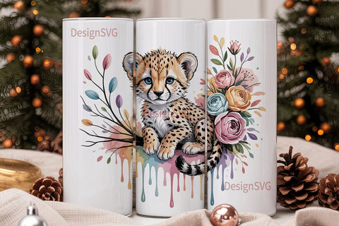 Baby Cheetah Floral 20oz Tumbler Wrap Sublimation DesignSVG 