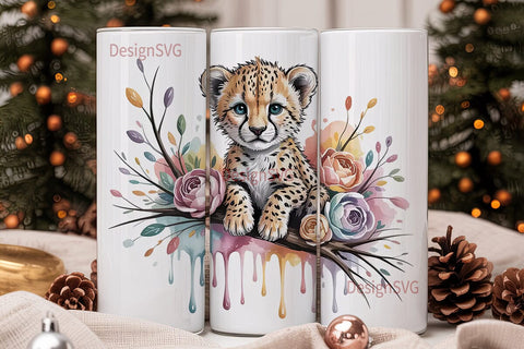 Baby Cheetah Floral 20oz Tumbler Wrap Sublimation DesignSVG 