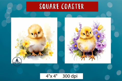Baby chicken png | Spring square coasters sublimation Sublimation Olga Boat Design 