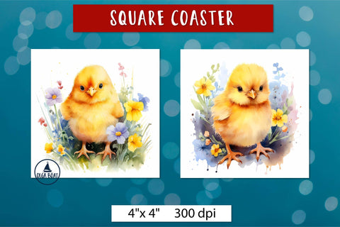 Baby chicken png | Spring square coasters sublimation Sublimation Olga Boat Design 