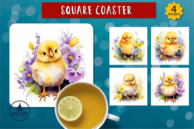 Baby chicken png | Spring square coasters sublimation Sublimation Olga Boat Design 