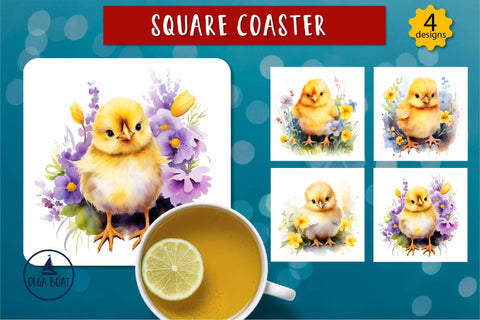 Baby chicken png | Spring square coasters sublimation Sublimation Olga Boat Design 