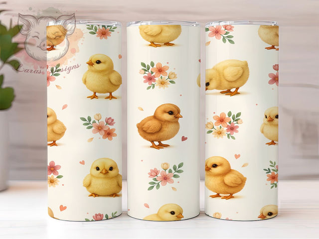 Baby Chicks Floral 20oz Tumbler, Baby Chicks, Floral Pattern, Spring Theme, Farmhouse Charm, Whimsical Style, Skinny Tumbler, Sublimation PNG Sublimation Lara' s Designs 