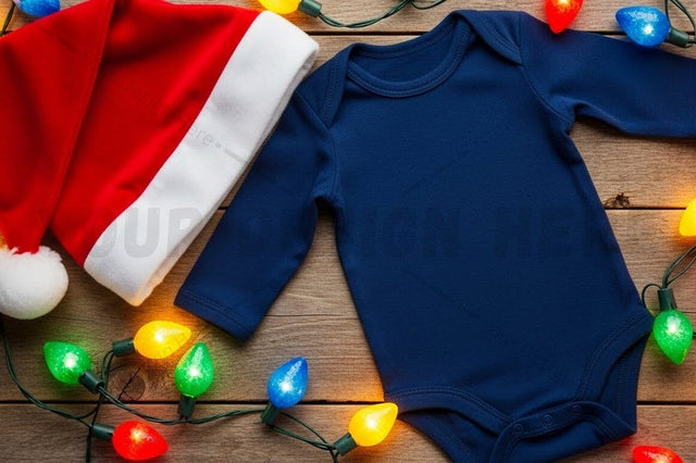 Baby christmas onesie with santa hat and lights Mock Up Photo Designangry 