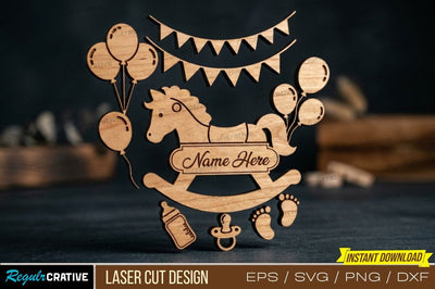 Baby Clothesline Frame Laser Cut Design – Cute Baby Theme with Onesie, Bib & Socks SVG Regulrcrative 