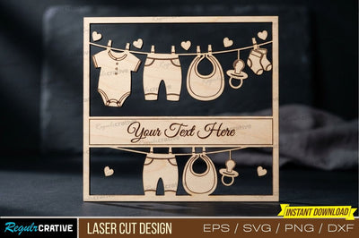 Baby Clothesline Laser Cut Design – Cute Baby Theme with Onesie, Bib & Socks SVG Regulrcrative 