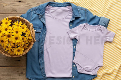 Baby clothing set with t-shirt and onesie Mock Up Photo Regulrcrative 