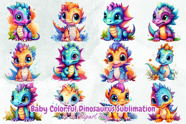 Baby Colorful Dinosaur Sublimation Bundle Sublimation Designangry 