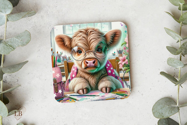 Baby Cow Coaster Sublimation, Whimsical Square Coaster PNG Sublimation BijouBay 