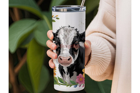 Baby Cow Floral 20oz Tumbler Wrap Sublimation DesignSVG 