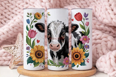 Baby Cow Floral 20oz Tumbler Wrap Sublimation DesignSVG 